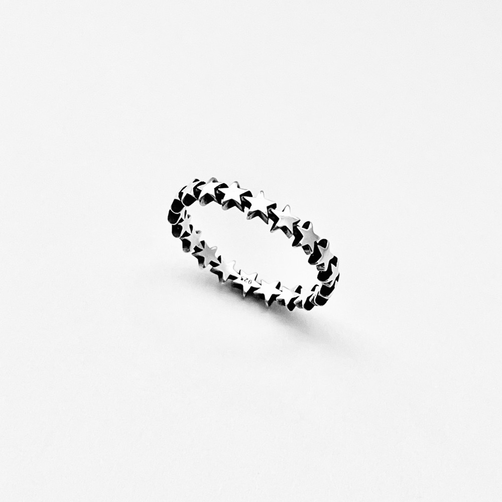 Sterling Silver Delicate Eternity Star Band, Silver Ring, Stackable Bands, Stars